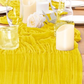 Jimtx 12pcs Yellow Cheesecloth Table Runner Fall Gauze Table Runner 22×120 inch 10FT Home Decor for Farmhouse Wedding Baby Shower Birthday Party Ceremony