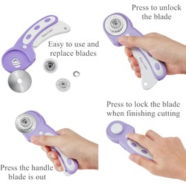 Headley Tools Headley Tools Rotary Cutter Set - 45mm Fabric Cutter, 5 Extra Rotary Blades, A1 Cutting Mat, Quilting Ruler and Sewing Clips, Craft Knife Set, Ideal for Crafting, Sewing, Patchworking, Purple
