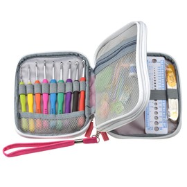 KOKNIT Crochet Hooks Set with Storage Case, Soft Grip Ergonomic Crochet Needles, Smooth Coloured Aluminum Yarn Crochet Hooks Crochet Kit with Crochet Tools Supplies and Accessories