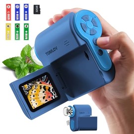 TOMLOV TOMLOV P20 Handheld Pocket Digital Microscope for Kids, 3-in-1 Miniscope, Portable 1080P DV Camera with Flip 2" LCD Screen, Compatible MacOS & Windows, 4.0 Hours, 6 Pcs Slide Set, 32GB Card (Blue)