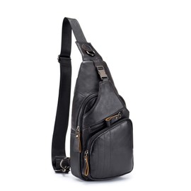 WeeDee Sling Bag Leder Schultertasche Brusttasche Umhängetasche Herren Bauchtasche Tasche Rucksack Daypacks Wasserresistent