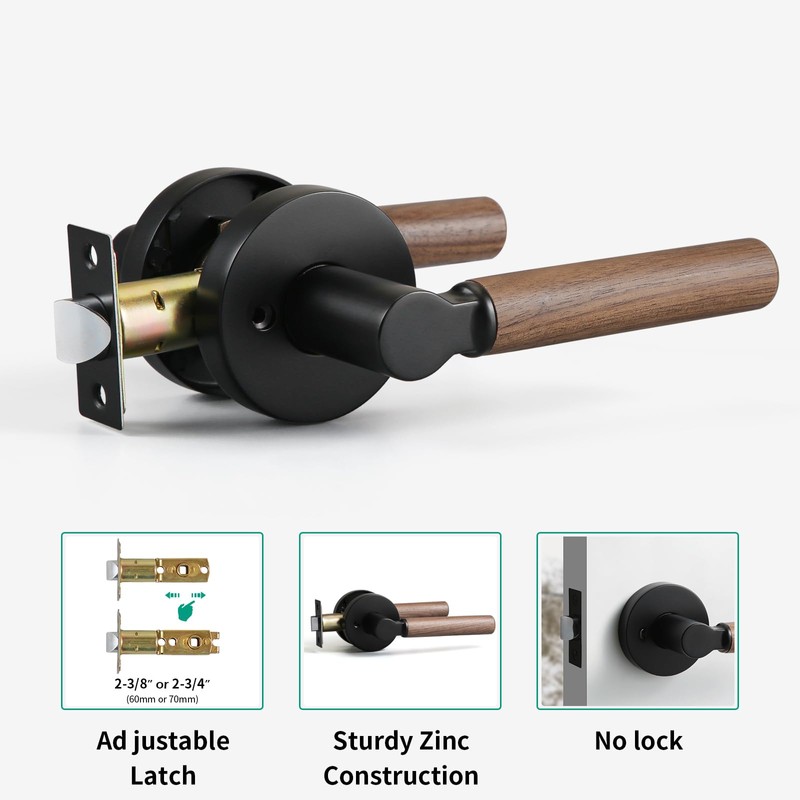 YAGU Wooden Round Passage Lever Door Handle Non-Locking Lever Set