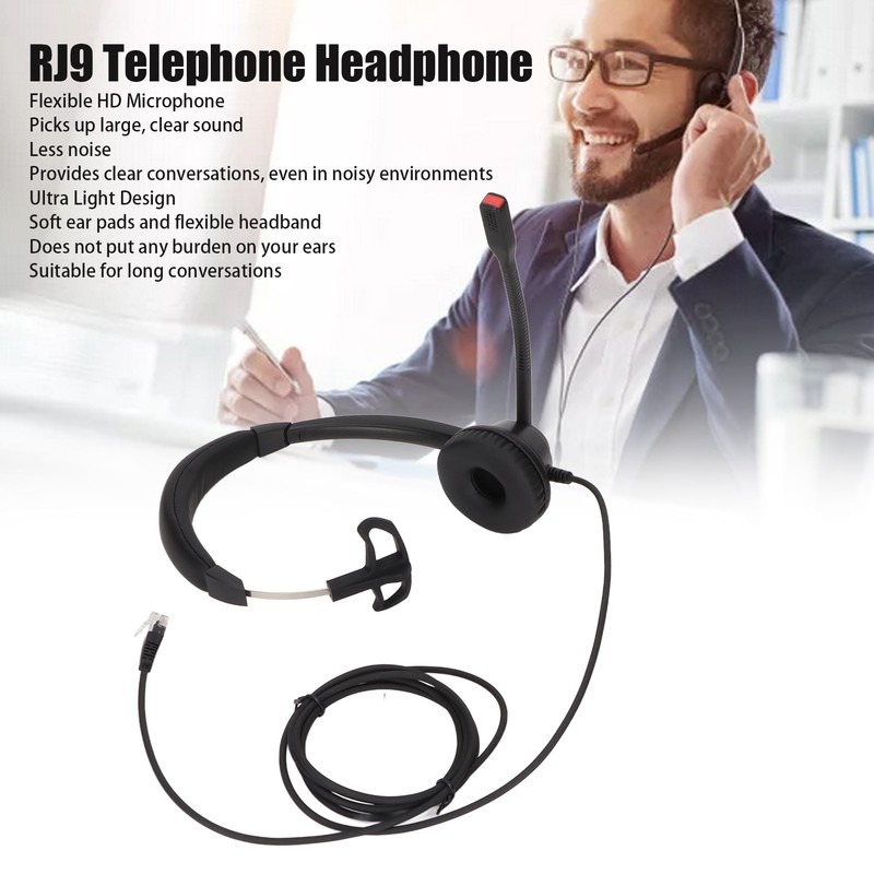 RJ9 Telephone Headset Noise Cancelling Unilateral Corded Business Headphone with