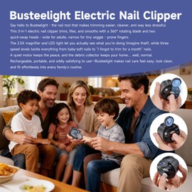 Electric Nail Clipper(Grinding Style, Not Cutting) with LED Light & 2.5X Magnifier–Dual Blade Heads–3-in-1 Electric Nail File Trimmer, Rechargeable Nail Clippers with Debris Collector (Matte Obsidian)