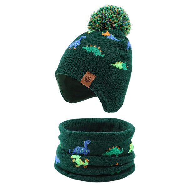 Zsedrut Baby Winter Hat & Scarf Set Kids Dinosaur Fleece