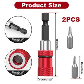 Pack of 2 Magnetic Bit Holder Quick Change Drywall Bit 1/4 Inch 66 mm Hex Shank Adjustable with PH2 Drywall Screwdriver Depth Adjustable Quick Changer for Drills Impact Wrench