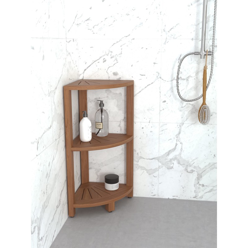AquaTeak Kai™ Petite - Teak Corner Shower Storage Stand