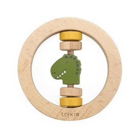 Trixie Wooden Round Rattle - Mr. Dino - FSC-Certified Wood - BPA-Free Baby Rattle - Safe, Durable, and Easy-to-Grasp Design for Infants