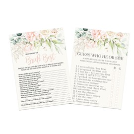 Blush Blooms Bridal Shower Games – 25 Pack, He or She Said and Bride Best Fun Wedding Reception Guest Activities, Couples Engagement Party Games, Boho Decor Ideas, Double-Sided Card Design