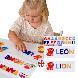 Montessori Toys BILINGUAL 50 Phonics Flash Cards English Spanish Think Words Toys for 3 4 5 6 7 8 Year Old Boys Girls Learning Resources Educational Spelling Game Age 3-8 Year