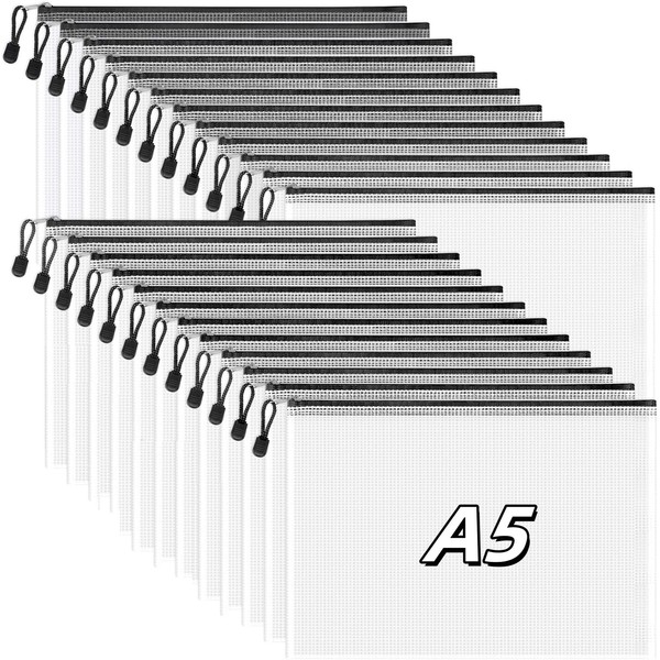 25pcs Mesh Zipper Pouch, A5 Mesh ZipperPouch Zipper File Bags