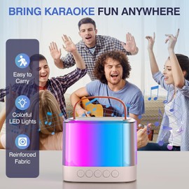 Karaoke Machine for Kids Adults，Mini Portable Bluetooth Karaoke Speaker with 2 Wireless Mics Light TIllusionary Birthday Gifts for Girls/Boys Ages 4, 5, 6, 7, 8, 9, 10+(Beige)