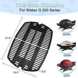 Adviace 7645 65811 Cast Iron Grill Cooking Grates Replacement for Weber Q200 Q220 Q2000 Q2200 Q2400 Series Gas Grills Accessories, 53060001, Grates Grid Grill Parts for Weber Q 200 Grill Parts, 2-Pack