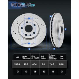 funire Front Vented Anti-Rust Geomet Coated Brake Pads and Rotors Kit for 2009-2012 Hyundal Elantra, Brake Rotors + Carbon Fiber Ceramic Brake Pads Kit 280mm(11in) OE NO.: D1397-8505 & 31337