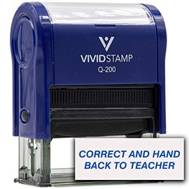 Correct and Hand Back to Teacher Self Inking Rubber Stamp (Blue Ink) - Medium