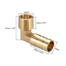 sourcing map Brass Barb Hose 90 Degree Elbow 14 mm Barb to 3/8 PT Pipe Adapter Connection Pack of 2