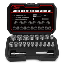 Eapele Bolt Extractor Set, Stripped Nut Remover Twist Sockets, Fit 3/8" Square Drive with Solid Storage Case (21pcs, Silver)