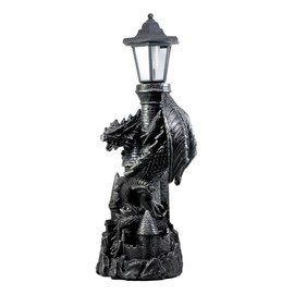 Ebros Gift Mystical Rocky Cliff Top Castle Dungeon Guardian Dragon Solar LED Light Lantern Statue Path Lighter Patio Lighter