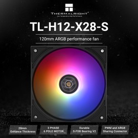 Thermalright TL-H12-X28-S Thin Computer Case Fan-2150RPM, CPU ARGB Fan, Quiet 28mm Thickness Cooling Fan, Desktop CPU Cooler Fan,Compatible with Heatsink Cooler and Case