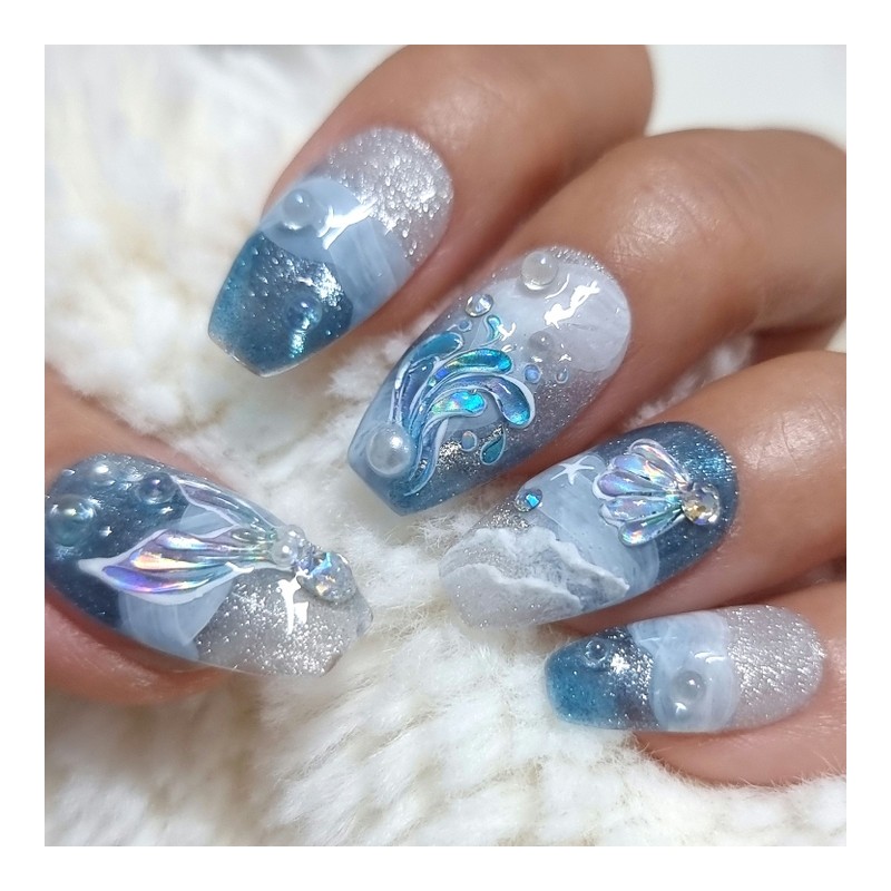 Mermaid Tail Handmade Nail Tips - Short Square / 머메이드