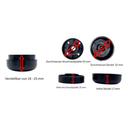 KLAMA 4 x Furniture Feet Height-Adjustable – Feet for Furniture Diameter 55 mm Made of Plastic – High-Quality Furniture Raiser for Screwing On – Set of 4 Sliding Feet in Black Including Screws