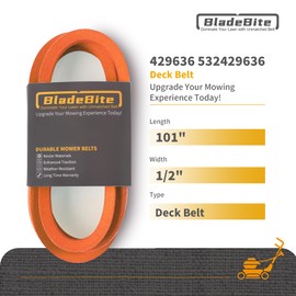 BladeBite Deck Belt 429636 / Kevlar Cord / 1/2" x 101" - Compatible with Husqvarna 532429636 532197253,Ariens 21546422 21547025 21547238 AYP 197253 532197253 429636 532429636 91753242936