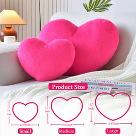 XVTRU XVTRU Soft Heart Shaped Pillows, Cute Hot Pink Heart Decorative Pillow, 12.9"x9.8" Heart Plush Cushion, Faux Rabbit Fur Room Decor Throw Pillow for Couch Bed Women Valentine's Day Xmas Gift