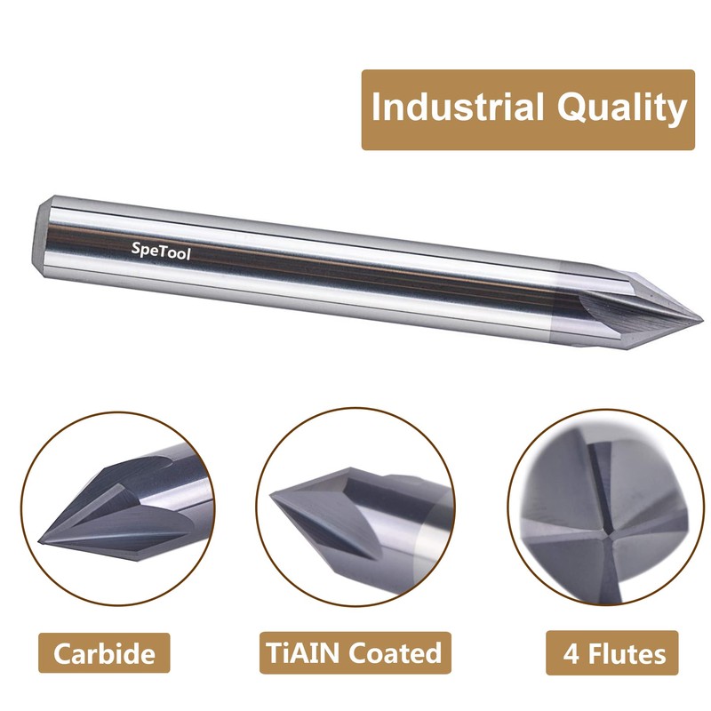 SpeTool 5PCS 60 Degree V Bit 1/4 Inch Shank Carbide