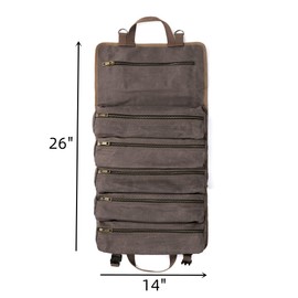 Wrench Tool Roll Bag, Heavy Duty Waxed Canvas Multi-Purpose Tool Organize Bag With 6 Zipper Pockets (Grey)