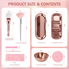 29Pcs Esthetician Facial Supplies Tools Set - DIY Skincare Kit, 3 Facial Bowls, 1 Compartment Tray, 1 Skincare Tray, 3 Fan Mask Brushes, 3 Silicone Mask Brusher Applicator, 3 Headbands & 15 Sponges