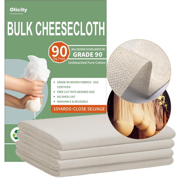 Olicity Cheese Cloth Roll,Grade 90, 3x30Ft, 90 Sq Ft,Reusable Cheese