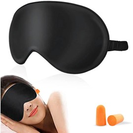 SlowTon Antifaces para Dormir, Suave Seda Cómoda Correa Ajustable Máscara para Dormir, Máscara para Dormir de Viaje Avión Oficina para Hombres y Mujeres, Incluye Tapones para Los Oídos (Negro)