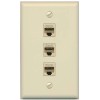 RiteAV 3 Port Cat6 Ethernet Female-Female Wall Plate Flat [Ivory/Ivory]