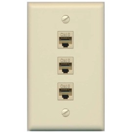 RiteAV 3 Port Cat6 Ethernet Female-Female Wall Plate Flat [Ivory/Ivory]