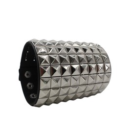 Scddboy Unisex Punk Leather Stud Bracelet,Silver Pyramid Studs Cuff Biker Bracelet for Men