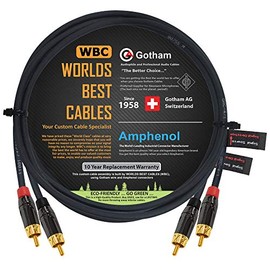 WORLDS BEST CABLES 1 Meter RCA Cable Pair - Gotham GAC-4/1 (Black) Star-Quad Balanced Audio Interconnect Cable with Amphenol ACPL Black Chrome Body, Gold Plated RCA Connectors - Directional