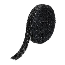 PATIKIL 3 Yards Resin Rhinestone Ribbon, 15 mm Crystal Rhinestone Strips with Hot Glue for Clothing DIY Crafts, Black