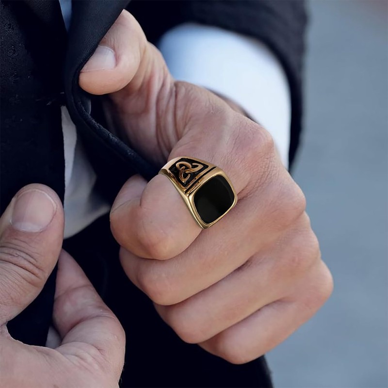 FEYIR 9 Pcs Men's Stainless Steel Vintage Signet Ring Square