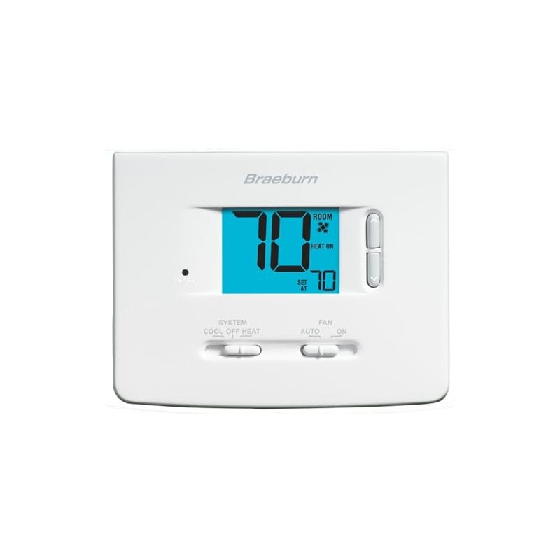 Braeburn Single-Stage Dual Powered Non-Programmable Thermostat, White, 2" LCD Display,