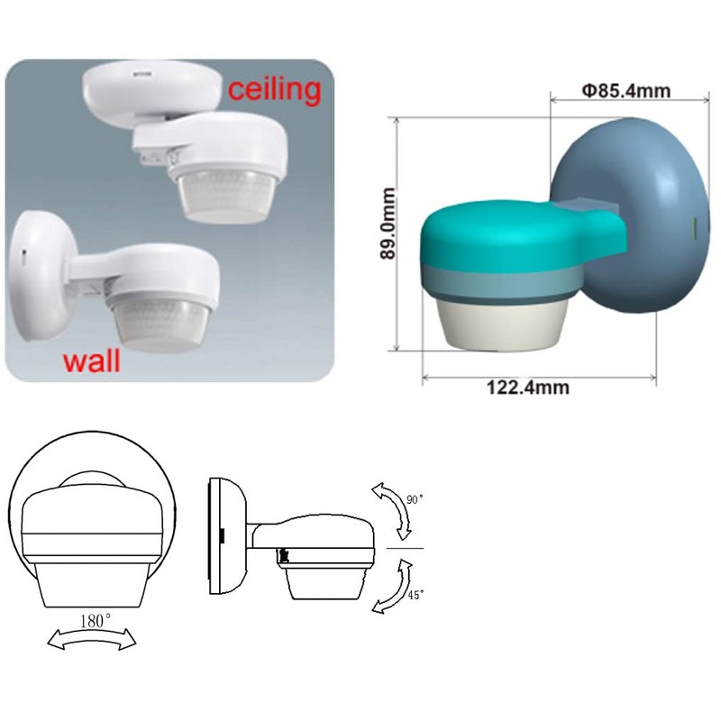 Motion Sensor Surface-Mounted Motion Sensor Wall Motion Sensor 360° IP65