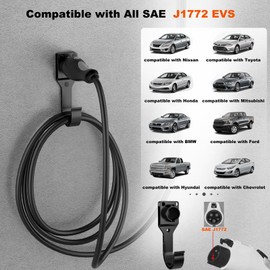 H3JANG EV Charger Holder for SAE J1772 Charger, Wall-Mount Electric Vehicle Charger Holster with Hook for J1772 Connector, 3 pcs Screws, 3 pcs Wall Anchors, 3 pcs Dust Caps