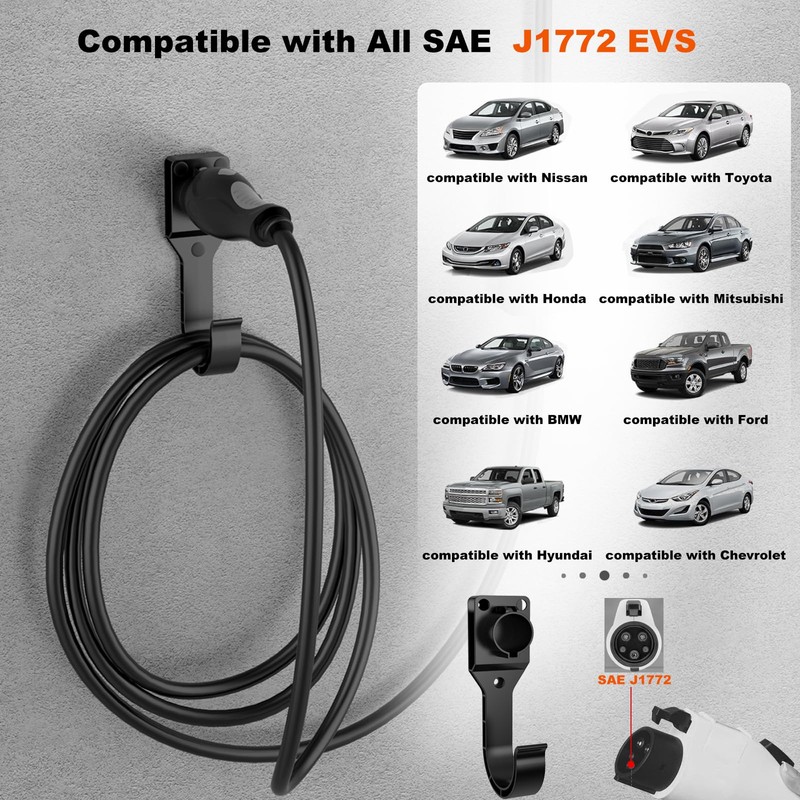 H3JANG EV Charger Holder for SAE J1772 Charger, Wall-Mount Electric
