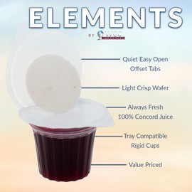 Elements Prefilled Communion Cups 25 Count | Ready-to-Serve Concord Grape Juice & Wheat Wafer | Easy-Open Offset Tabs, Quiet Seal, Tray Compatible