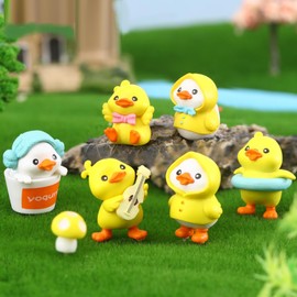 FOLANDO Funny Duck Figure Set, 6 Pcs Mini Duck Figurines Ornaments Duck Statue Garten Decoration Animal Figures Yellow Duck Sculpture Micro Landscape Decor Desk Office Car Decoration (6 Pcs Duck)