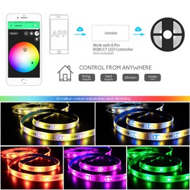GIDEALED 12 V RGBWW LED Strip 5 m, Dimmable RGB Cool White Warm White (2700 K - 6000 K) Full Colour Daylight 6 Wire RGB CW WW LightStrip Plus for Ambient Lighting, Only 5 m RGBCCT LED Strips