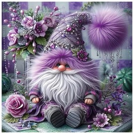 DIADAY Gnome Diamond Art Kits for Adults, 5D Diamond Painting Kits for Adults with Full Round Gem, DIY Diamond Painting Purple Gnomes Crafts Home Wall Decor Gift 12 x 12 Inches
