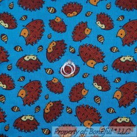 Camelot Cottons BonEful Fabric FQ Cotton Quilt Blue Brown Orange Hedgehog Acorn Fall Polka Dot S