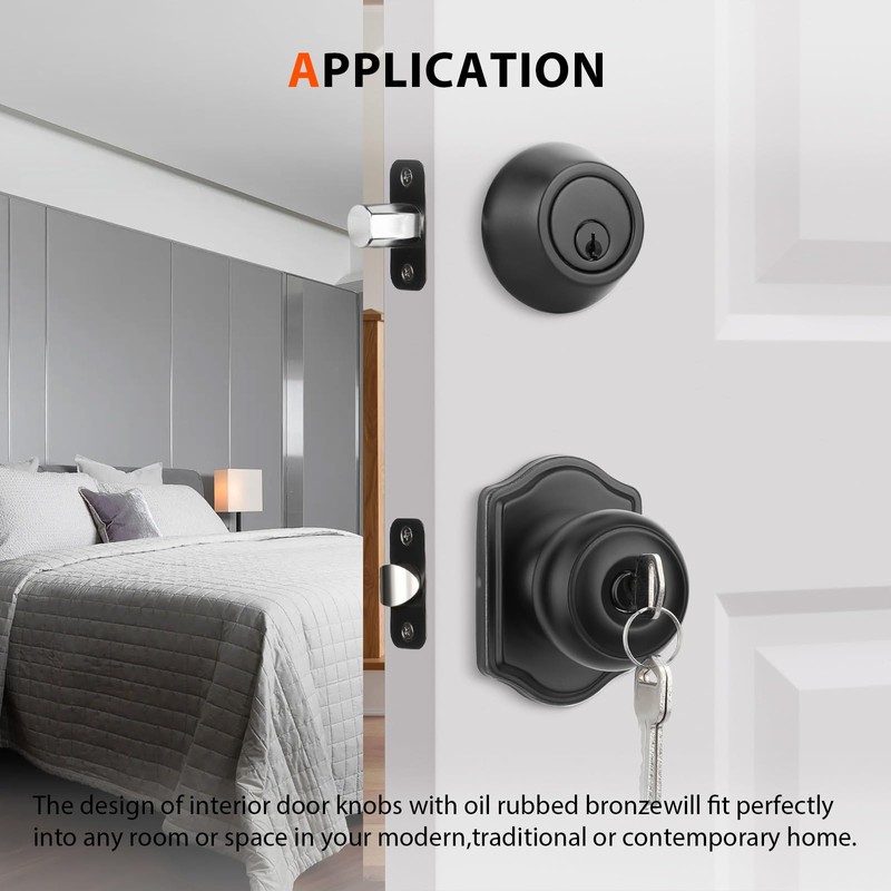 Haidms Black Exterior Deadbolt and Keyed Entry Door Knob Set,