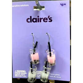 Claire's Claire’s Girls 2 Pair of Boba Tea Drop Earrings Pink & White SO CUTE!