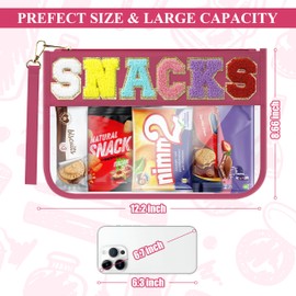 WOPIPAL Snack Bag for Travel & Makeup - Clear Chenille Letter Zipper Pouch, Waterproof Cosmetic Tote Bag for Women & Girls (Red)